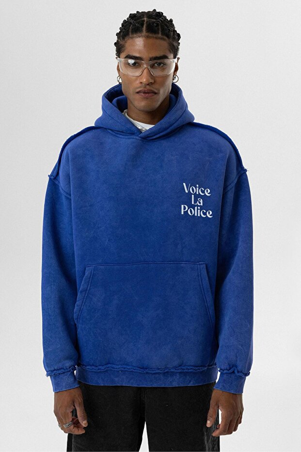 Oversize Hooded Sweatshirt Back Printed Cobalt Blue