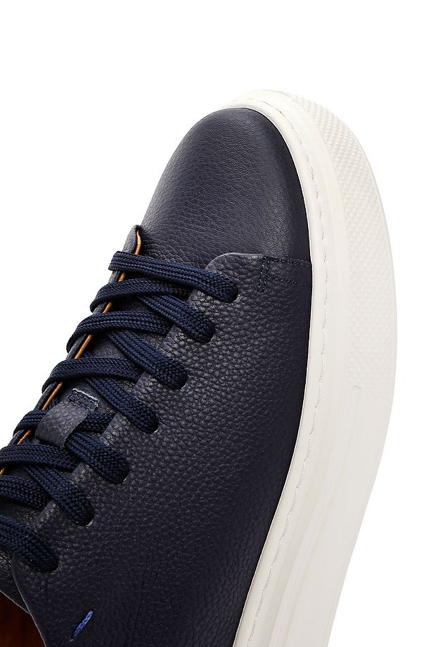 Erkek Lacivert Bağcıklı Kalın Tabanlı Deri Sneaker 25SFD6107FT - 8