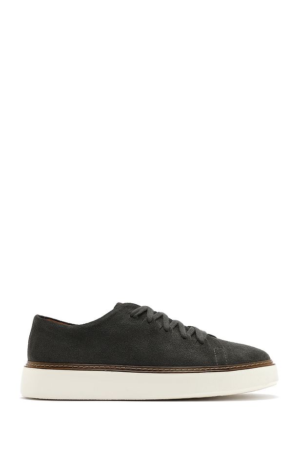 Erkek Yeşil Bağcıklı Kalın Tabanlı Süet Deri Sneaker 25SFD632010 - 1