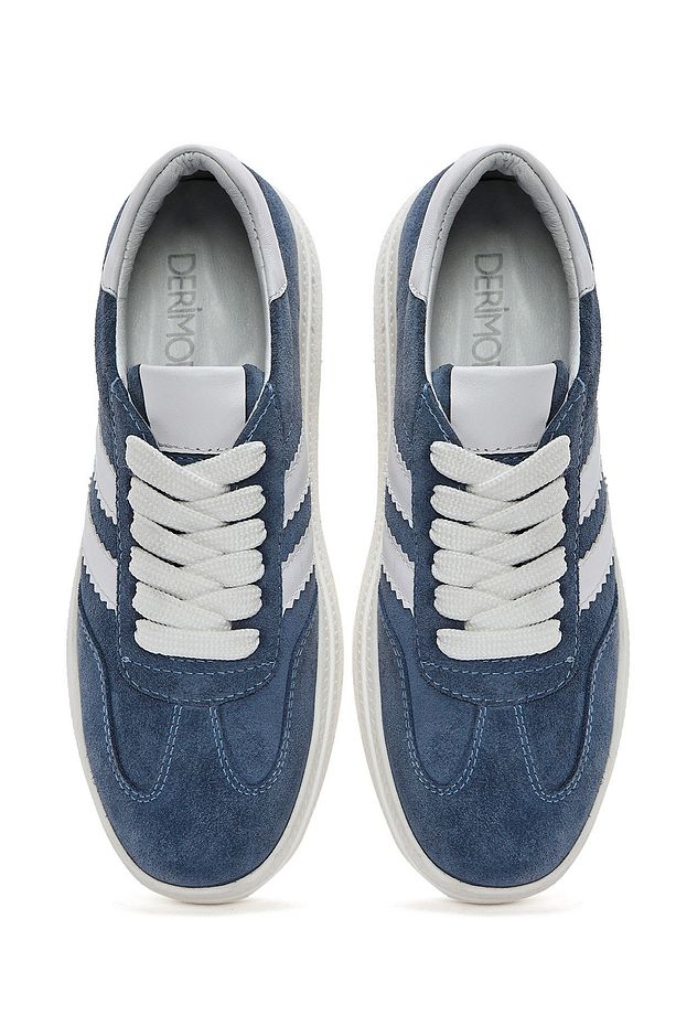 Kadın Mavi Bağcıklı Kalın Tabanlı Süet Deri Sneaker 25SFD511010 - 6