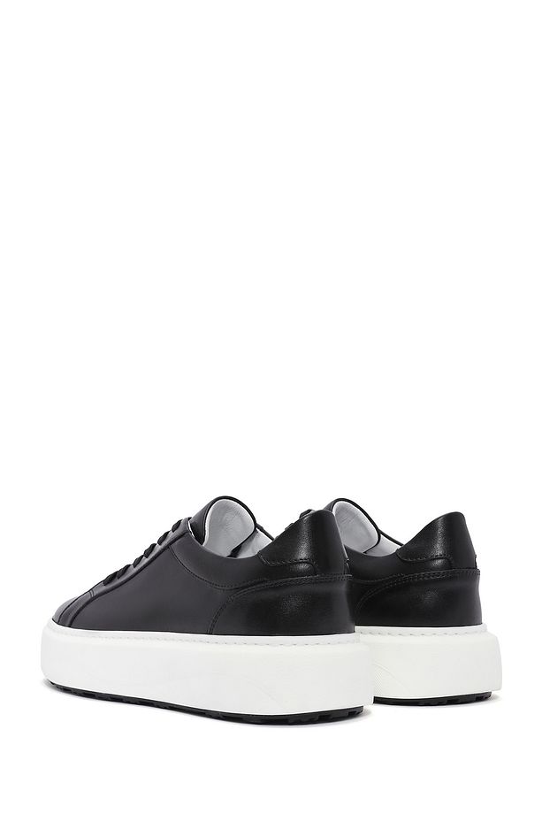 Erkek Siyah Bağcıklı Kalın Tabanlı Deri Sneaker 25SFD611818 - 5