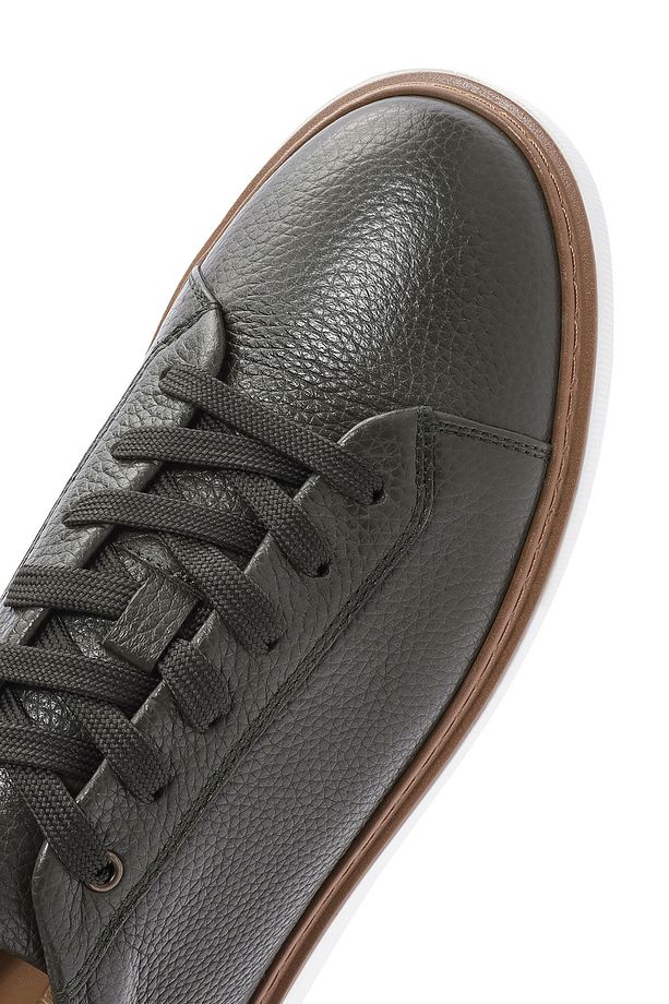 Erkek Haki Bağcıklı Kalın Tabanlı Deri Sneaker 25SFD6124FT - 8