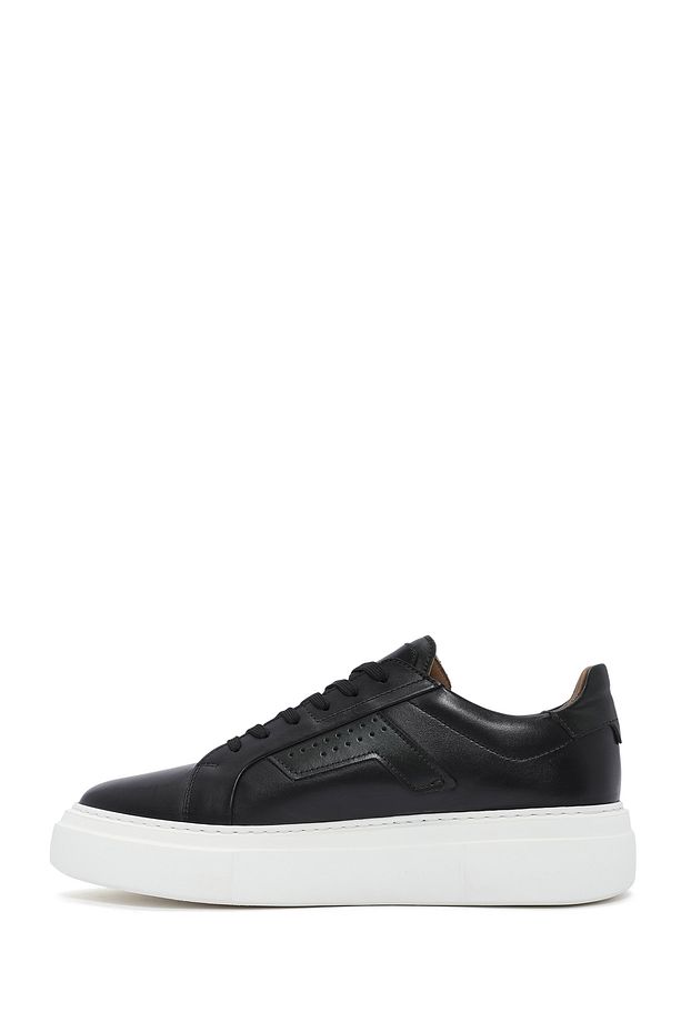 Erkek Siyah Bağcıklı Kalın Tabanlı Deri Sneaker 25SFD612518 - 2