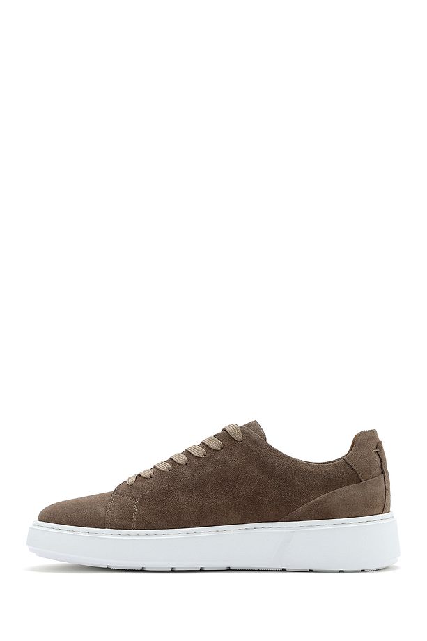 Erkek Bej Bağcıklı Süet Deri Sneaker 25SFD612710 - 2