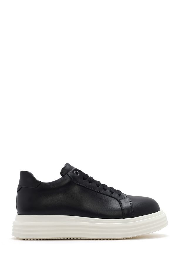 Erkek Siyah Kalın Tabanlı Bağcıklı Deri Sneaker 25SFD654118 - 1