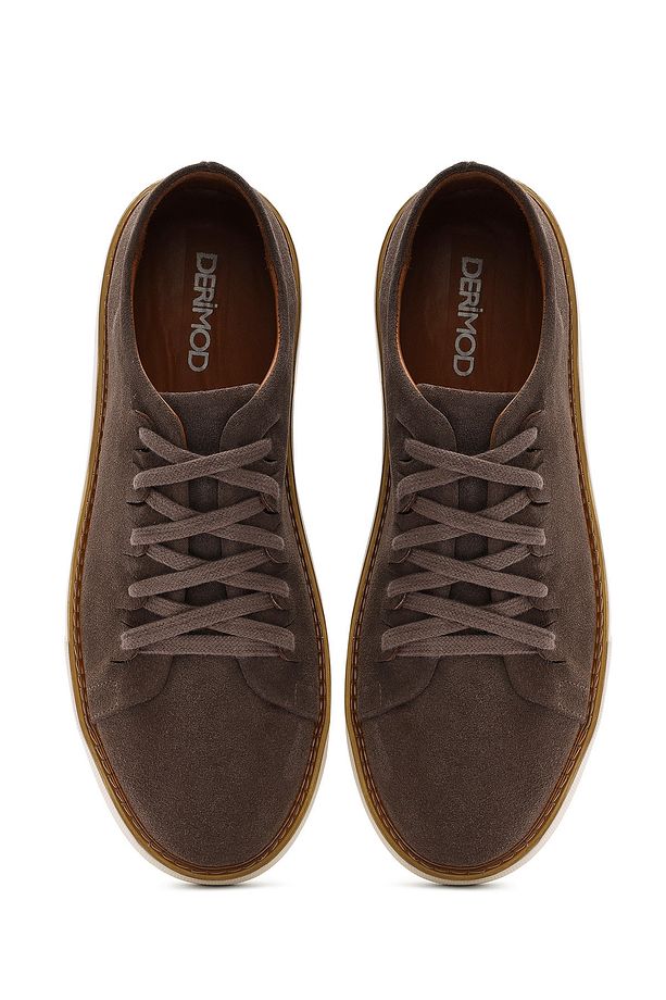 Erkek Vizon Bağcıklı Kalın Tabanlı Süet Deri Sneaker 25SFD632010 - 7