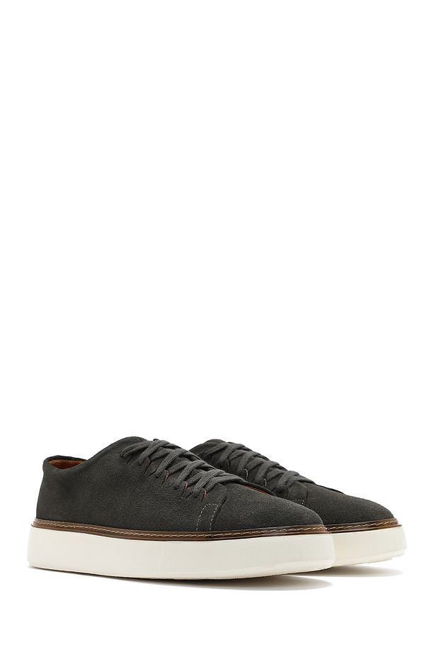 Erkek Yeşil Bağcıklı Kalın Tabanlı Süet Deri Sneaker 25SFD632010 - 3