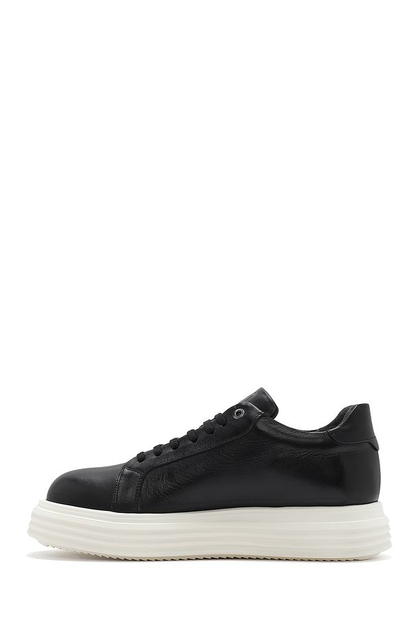Erkek Siyah Kalın Tabanlı Bağcıklı Deri Sneaker 25SFD654118 - 2