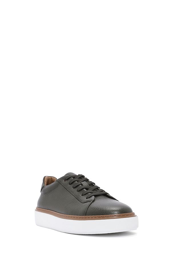 Erkek Haki Bağcıklı Kalın Tabanlı Deri Sneaker 25SFD6124FT - 6