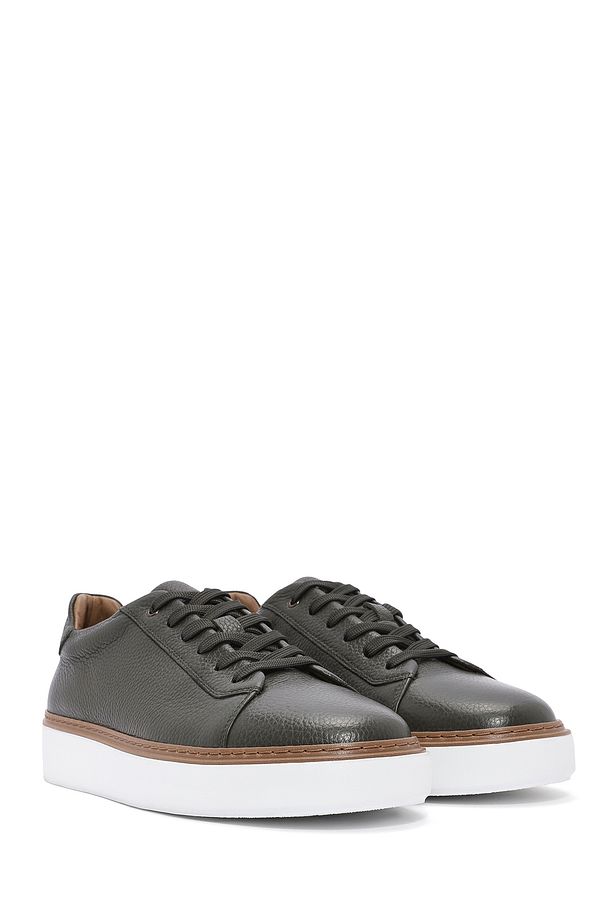 Erkek Haki Bağcıklı Kalın Tabanlı Deri Sneaker 25SFD6124FT - 3