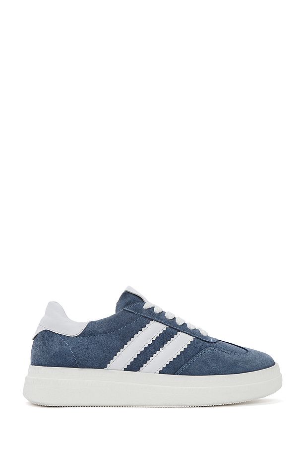 Kadın Mavi Bağcıklı Kalın Tabanlı Süet Deri Sneaker 25SFD511010 - 1