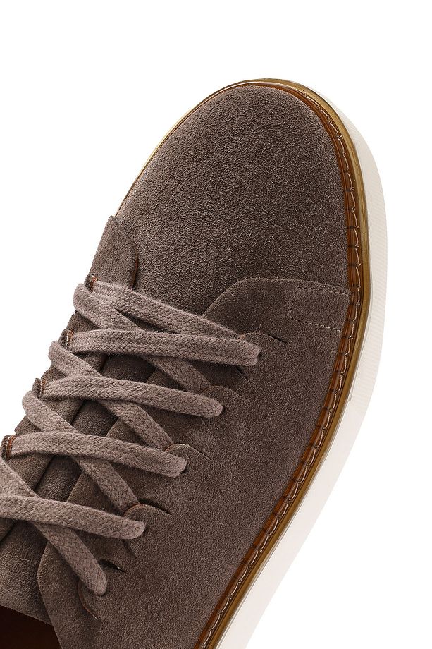Erkek Vizon Bağcıklı Kalın Tabanlı Süet Deri Sneaker 25SFD632010 - 8