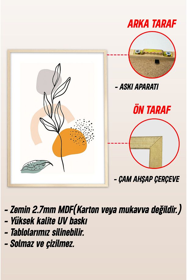 Dekorize Mdf Tablo Seti 3 Parça 3 Mm -Çerçeveli Tablo Seti Salon Oturma Odası Için Duvar Dekoru 3033 - 4
