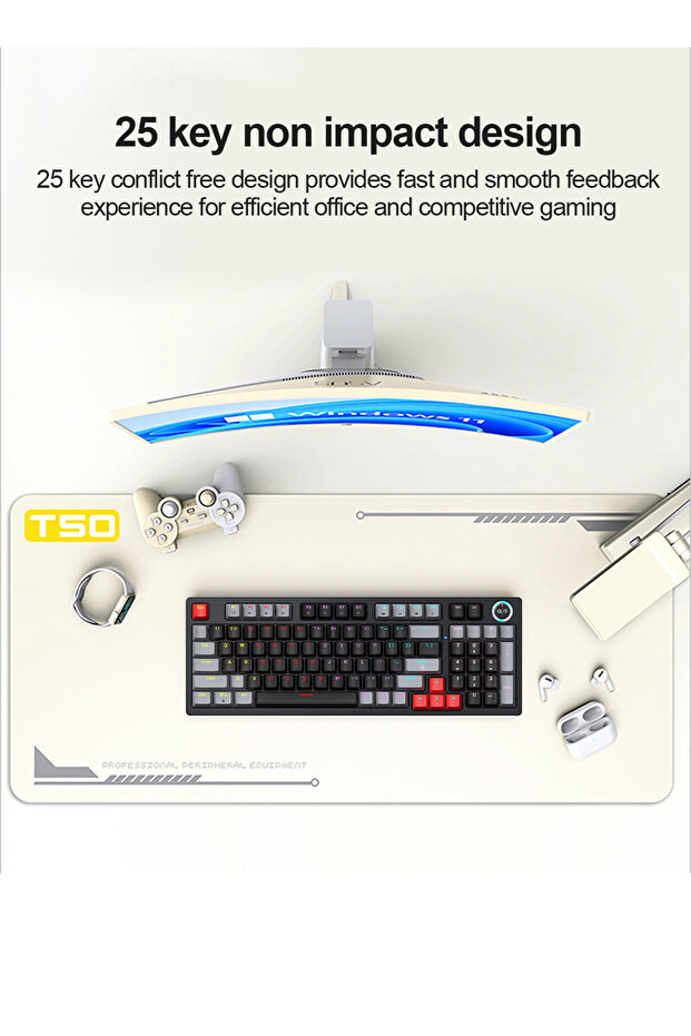 T50 Wired Gaming Keyboard, 97 Keys Blue Switch Mechanical Keyboard with Rgb Backlit and Multimedia - 4