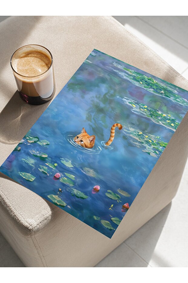 Çerçevesiz Poster, Cat Print Monet Waterlily - 1, Comfort Serisi Mutfak Duvar Posteri, NO:108966 - 3