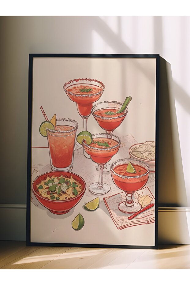 Siyah Çerçeveli Tablo, Coctails & Lime, Comfort Serisi Mutfak Duvar Tablosu, NO:109096 - 3