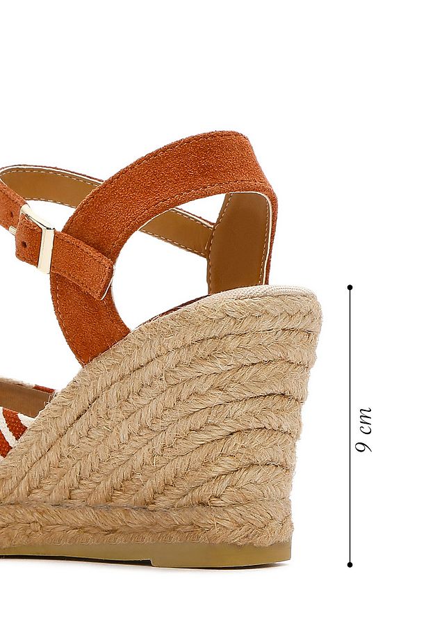 Kastamonu Taş Baskı Kadın Taba Desenli Dolgu Topuklu Espadril Sandalet 25SFD20846F - 4