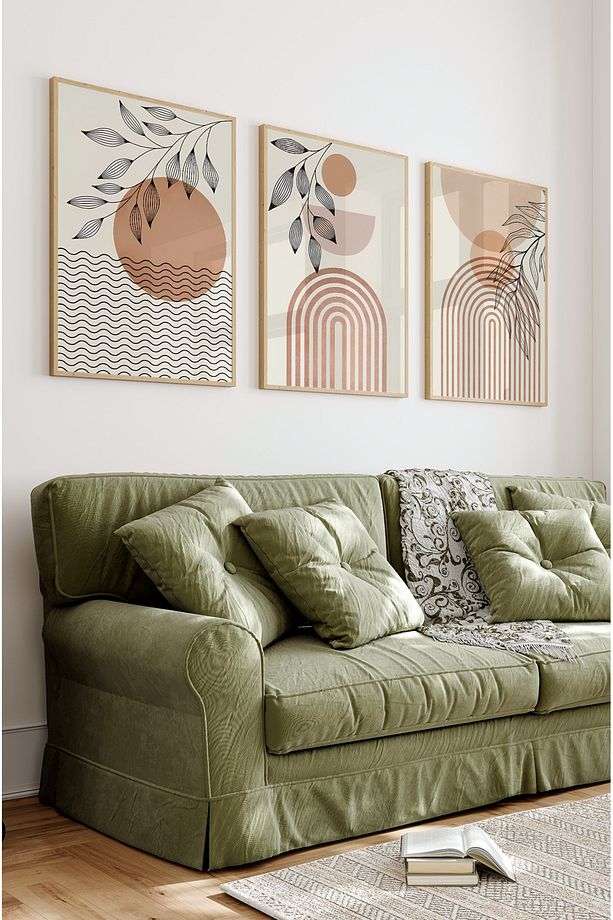 Dekorize Mdf Tablo Seti 3 Parça 3 Mm -Çerçeveli Tablo Seti Salon Oturma Odası Için Duvar Dekoru 3007 - 3