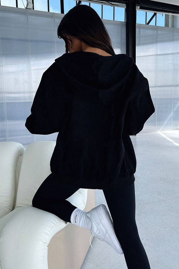 Thatsofetch Minimal Yazılı Hırka - Siyah Baskılı Oversize Kapüşonlu - 7