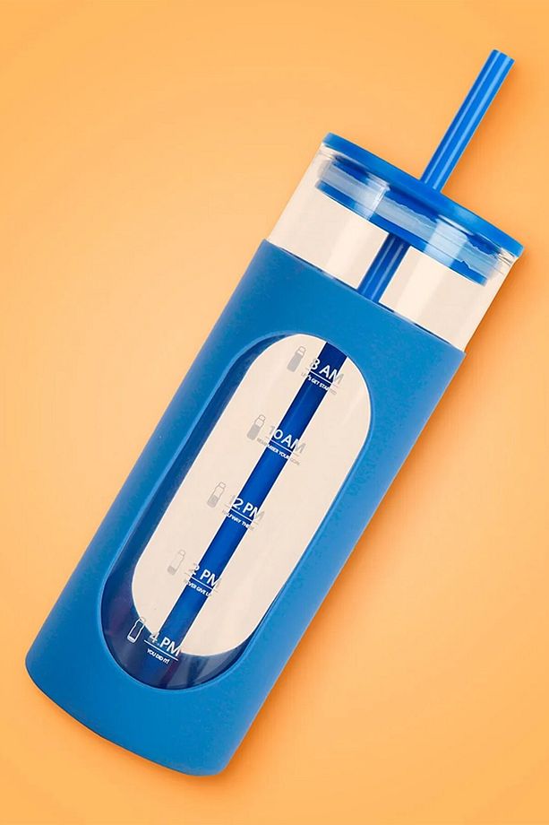 Silikon Kılıflı Pipetli Borosilikat Cam  Şişe (475ml) - Mavi - 2