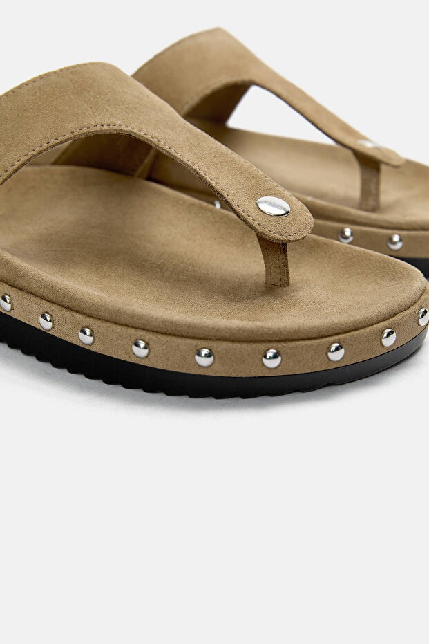 Zımbalı düz deri terlik - 3