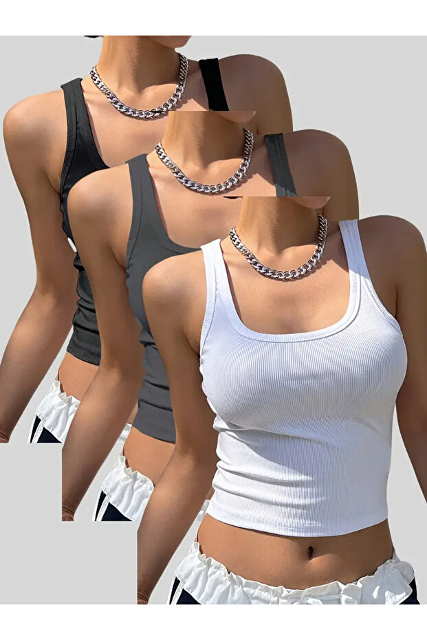 Kadın 3'lü Basic Atlet Bluz - 1