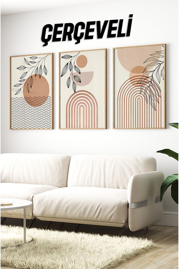 Dekorize Mdf Tablo Seti 3 Parça 3 Mm -Çerçeveli Tablo Seti Salon Oturma Odası Için Duvar Dekoru 3007 - 1
