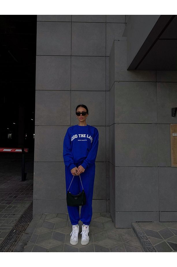 Mood The Label Sport Collection %100 Pamuk Eşofman Takımı - Sax Mavi Kışlık Polarlı Bisiklet Yaka - 2
