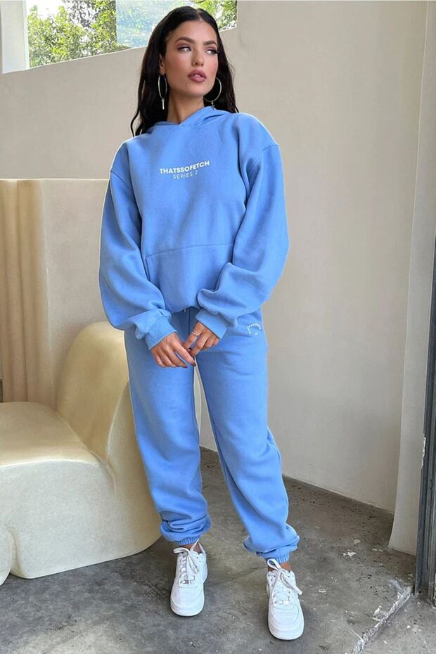 Bebe Mavisi So Fetch Series 2 Eşofman Takımı - Baskılı Oversize Kapüşonlu Şardonlu - 4