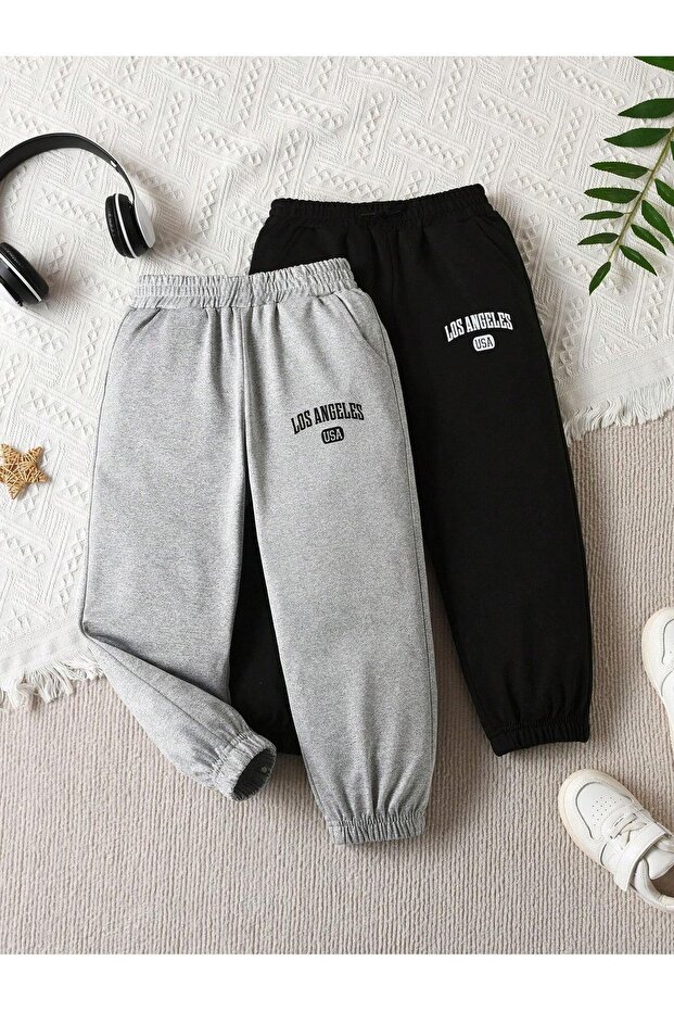 2-Piece Los Angeles Cotton Children's Sweatpants Jogger - Gray