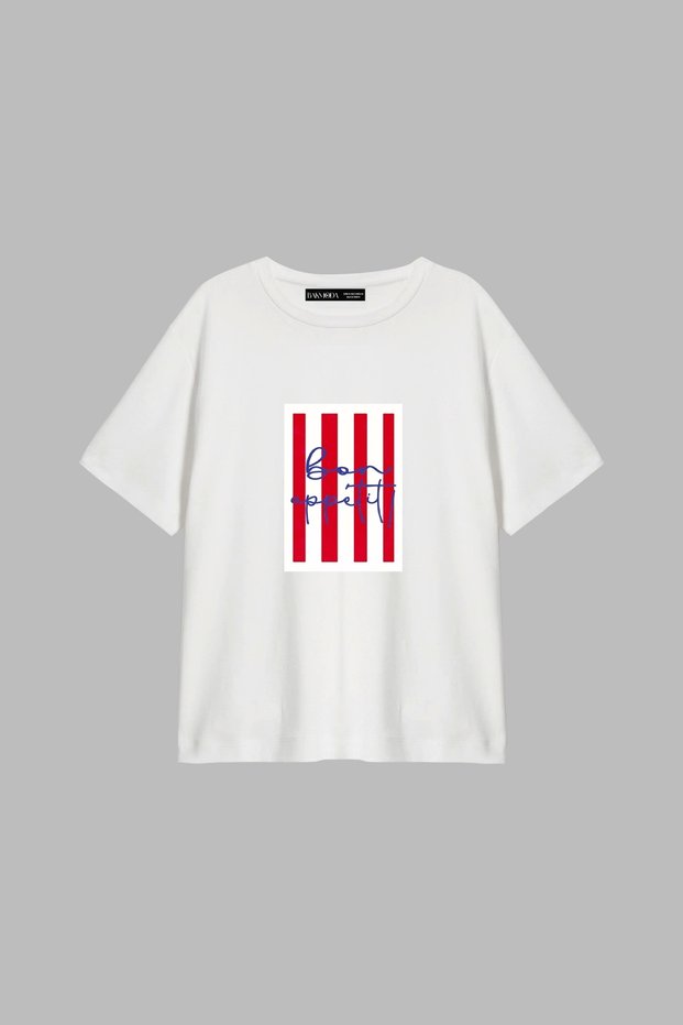 Bon Appetit Printed Relaxed Fit White Women's Tshirt