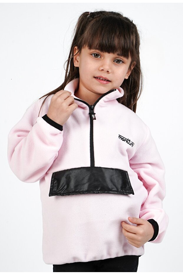 Girl's Fleece Stand Collar Semi-Zip Sweatshirt