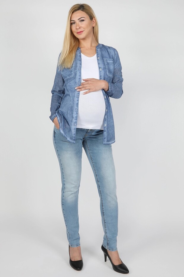 5 Pocket Maternity Pants, Light Blue