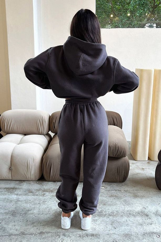 Fetch Eşofman Takımı Sweatshirt Jogger - Füme Baskılı Oversize Şardonlu Kapüşonlu - 5