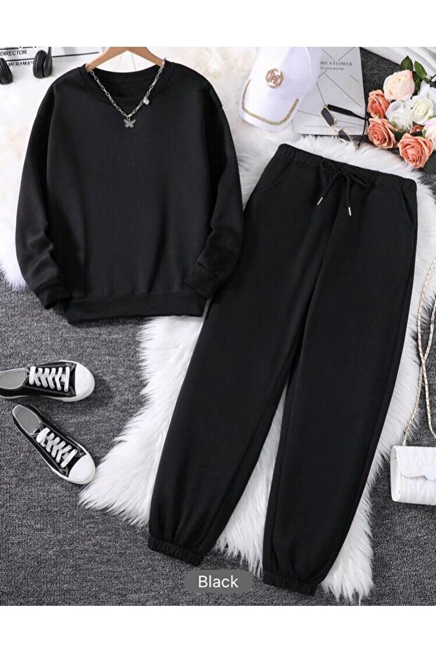 Oversize Basic Tracksuit Set Black - 1