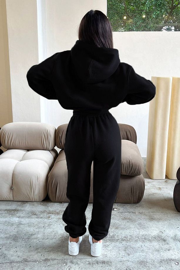 Siyah Fetch Eşofman Takımı - Baskılı Oversize Kapüşonlu Şardonlu - 2