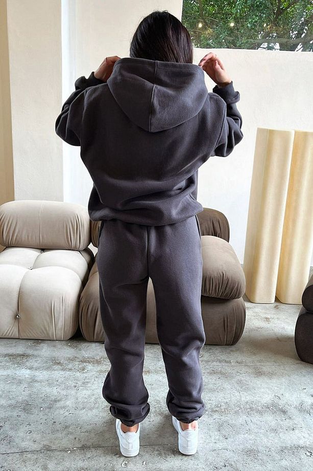 Fetch Eşofman Takımı Sweatshirt Jogger - Füme Baskılı Oversize Şardonlu Kapüşonlu - 4