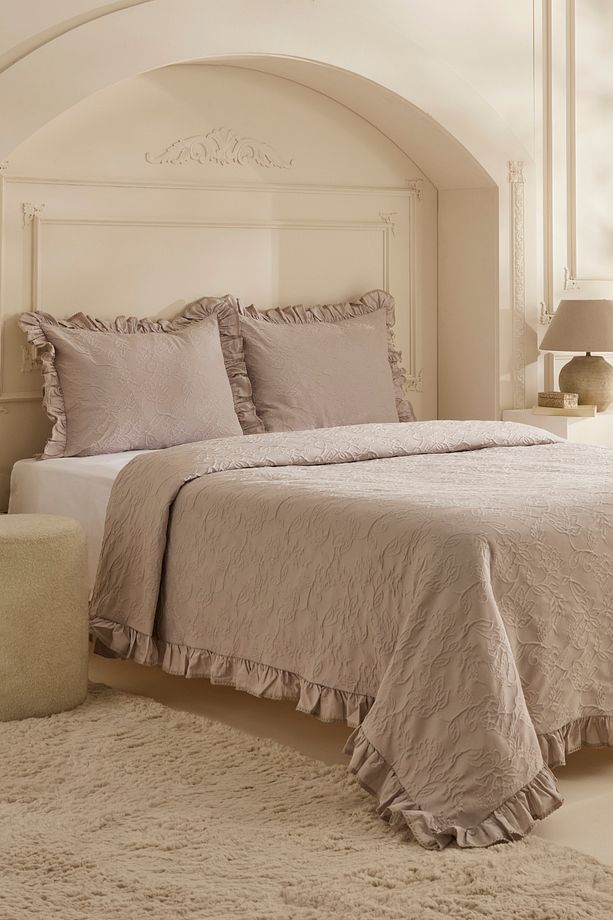 White Collection Tyra %100 Pamuk Çift Kişilik Yatak Örtüsü Bej - 2