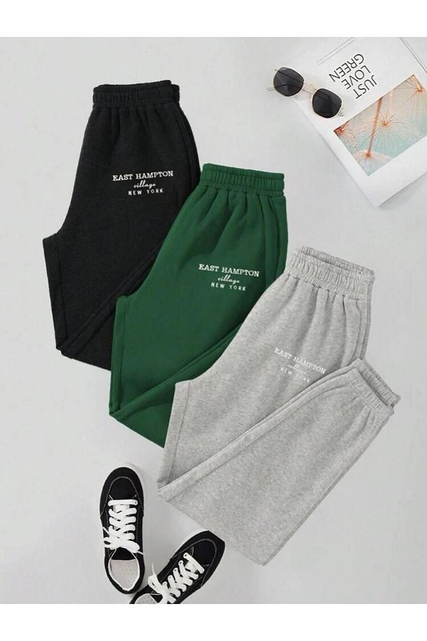 jogger takım 3 lü kombin (siyah-yeşil -gri ) EAST HAMPTON baskılı - 1