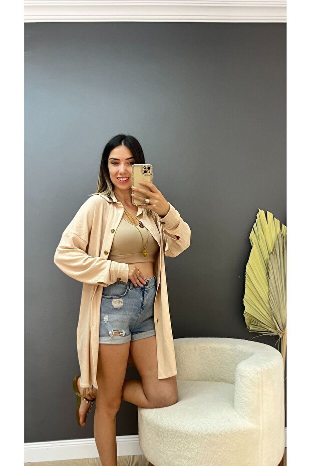 Women's Oversize Long Shirt-Pareo - Wrapped Fabric Oversize Relaxed Fit