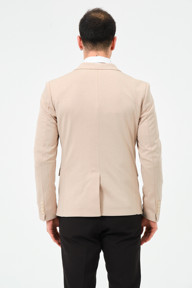 Bej Slim Fit Örme Esnek Kumaşlı Blazer Ceket - 6