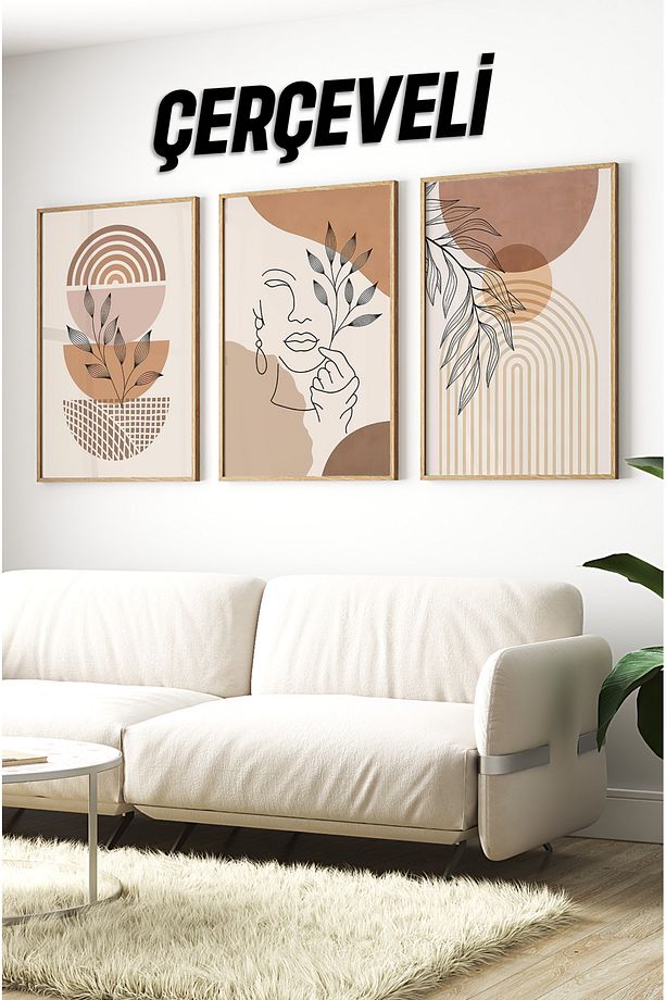 Dekorize Mdf Tablo Seti 3 Parça 3 Mm - Çerçeveli Salon Oturma Odası Için Duvar Dekoru 3020 - 1