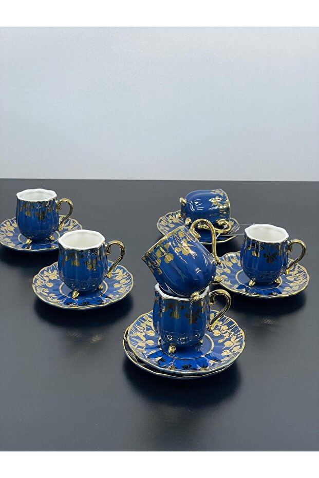 YzHome 6 Kişilik Porselen Yaldızlı Gold Kahve Fincan Takımı Seti 90ml ...