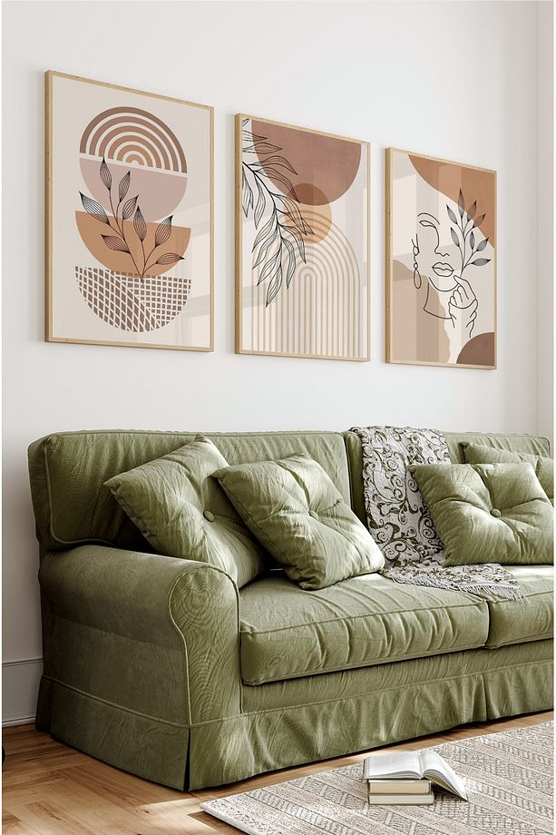 Dekorize Mdf Tablo Seti 3 Parça 3 Mm - Çerçeveli Salon Oturma Odası Için Duvar Dekoru 3020 - 3