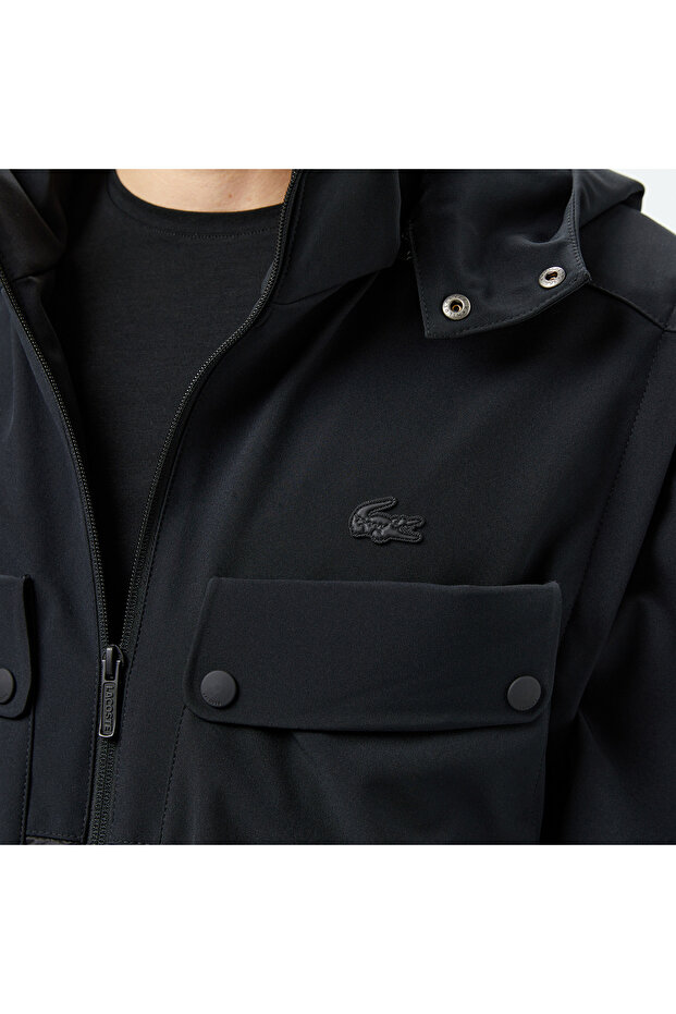 Erkek Regular Fit Kapüşonlu Baskılı Siyah Mont - 5