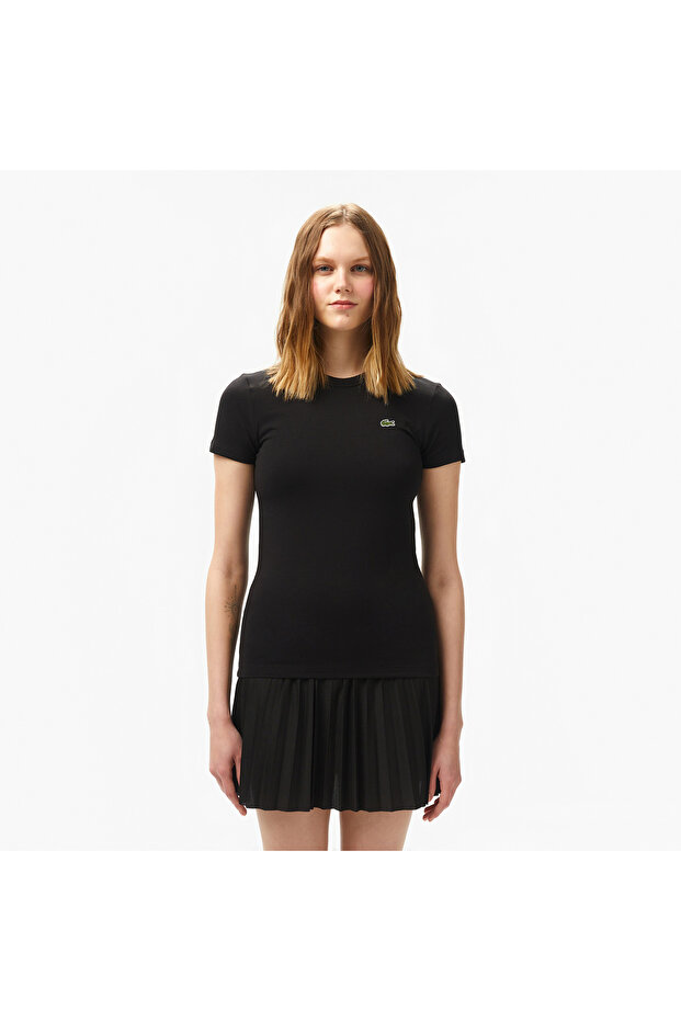 Kadın Slim Fit Bisiklet Yaka Siyah T-Shirt - 1