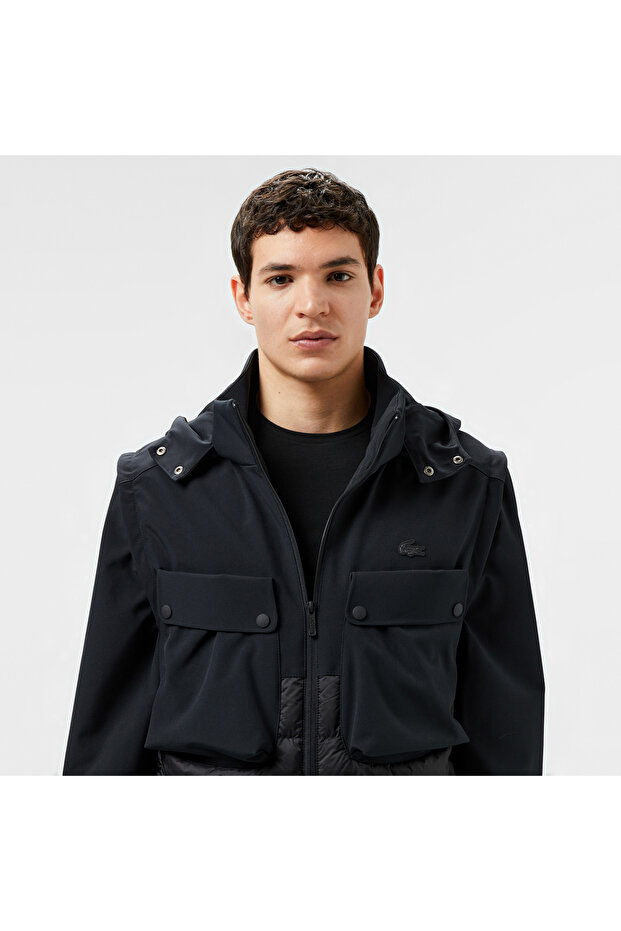 Erkek Regular Fit Kapüşonlu Baskılı Siyah Mont - 2