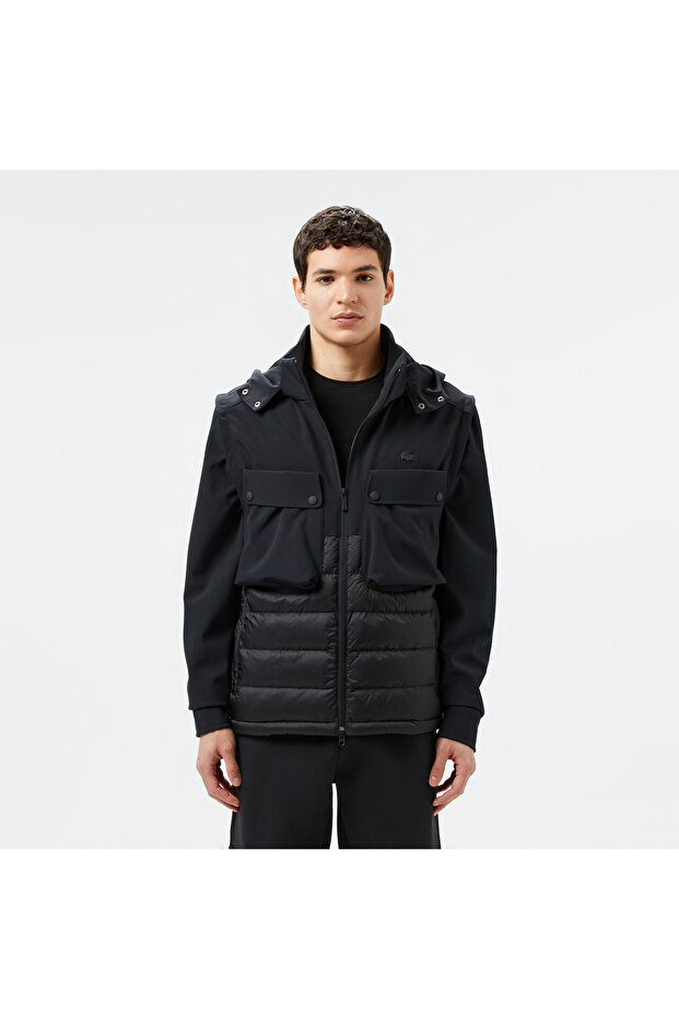 Erkek Regular Fit Kapüşonlu Baskılı Siyah Mont - 1