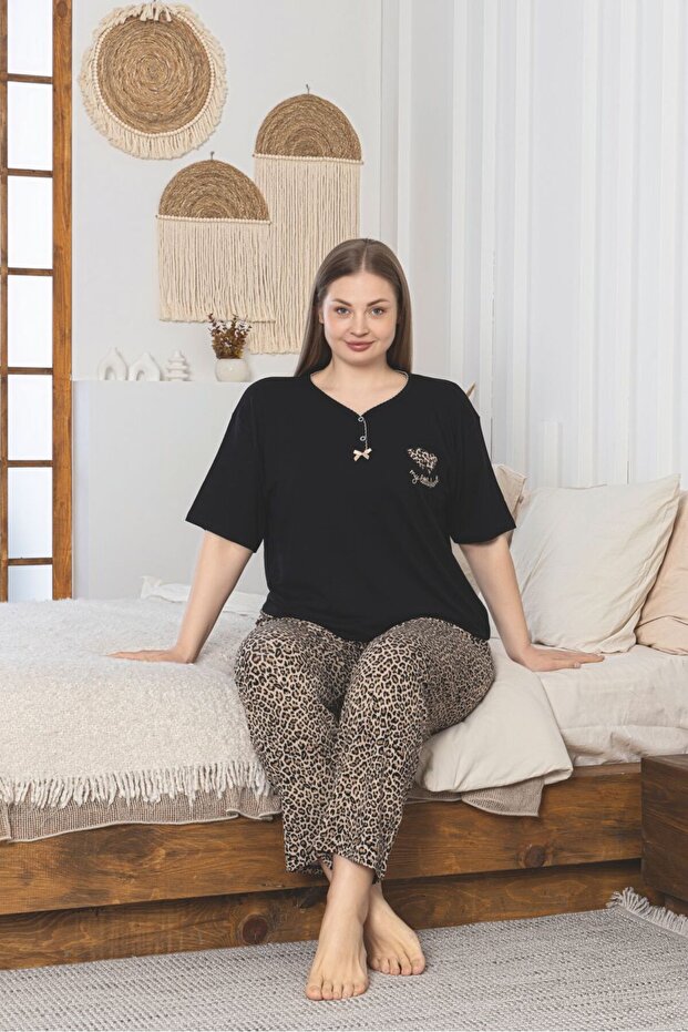 طقم بيجامة من القطن الممشط من الليكرا مقاس كبير - 2