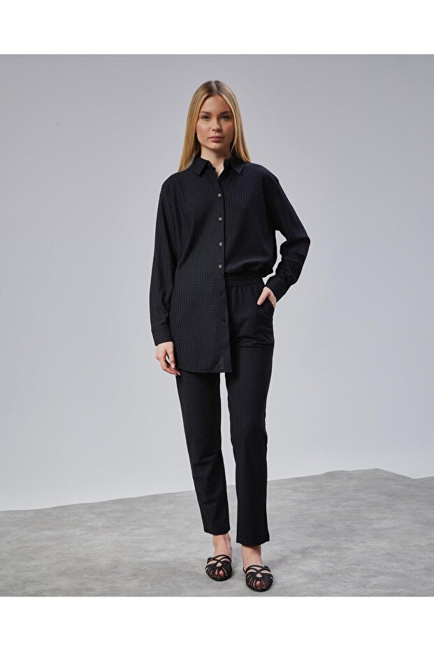 طقم كيمونا مزدوج بياقة قميص أسود - 7